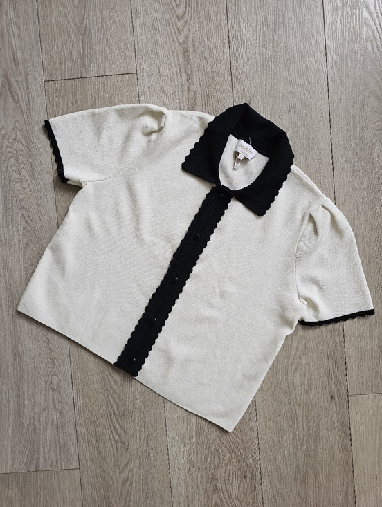 Laundry By Shelli Segal Sweaters - Laundry by Shelli Segal Scallop Detail Button Down Short Sleeve Sweater Blouse